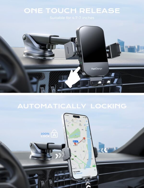 Wireless Car Charger, CHGeek 15W Fast Charging Auto Clamping Car Charger Phone Mount Phone Holder fit for iPhone 14 13 12 11 Pro Max Xs, Samsung Galaxy S23 Ultra S22 S21 S20, S10+ S9+ Note 9, etc - Image 6