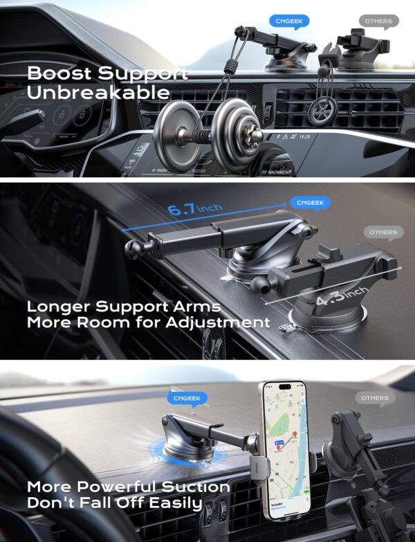 Wireless Car Charger, CHGeek 15W Fast Charging Auto Clamping Car Charger Phone Mount Phone Holder fit for iPhone 14 13 12 11 Pro Max Xs, Samsung Galaxy S23 Ultra S22 S21 S20, S10+ S9+ Note 9, etc - Image 7