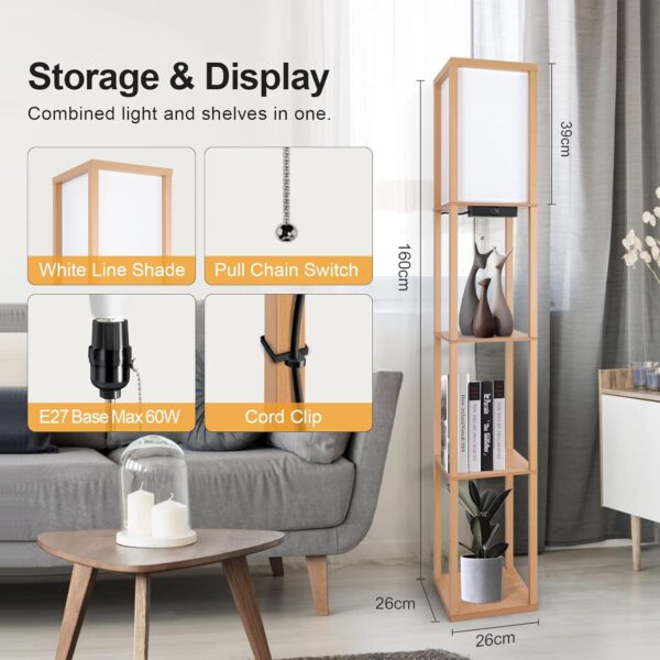 OUTON Floor Lamp Shelf with Remote Control, Dimmable & 4 Colour Temperature Adjustable, 1H Timer, LED Floor Lamp with 2 USB Ports, Floor Lamps with Lampshade for Living Room, Bedroom, Office(Brown) - Image 8