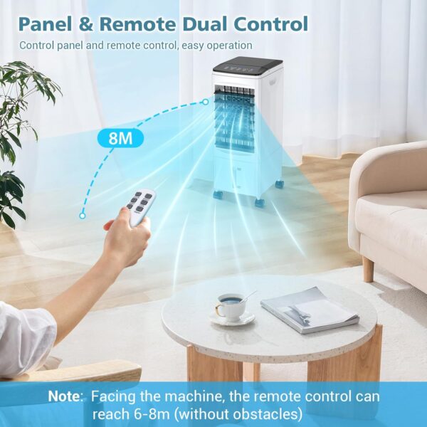 Mobile Air Conditioner, 3 in 1 Evaporative Air Cooler, Humidifier, Fan, 3 Wind Speeds, 5.5L Water Tank, 8M Remote Control, 1-7H Timer, Portable Cooler Fan with 3 Ice Boxes, for Home Office Dorm - Image 9