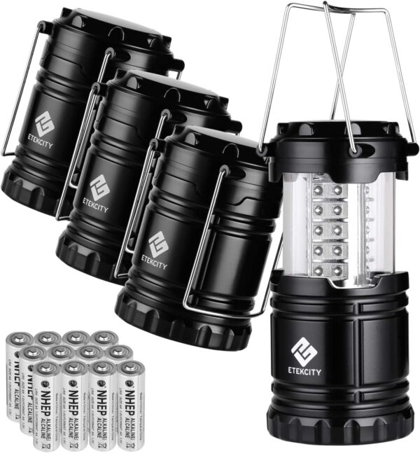 Etekcity Camping Lanterns for Power Outages 4 Pack, Flashlight for Camping Essentials, Emergency Led Battery Operated Lights, Survival Kit and Gear for Hurricane, Black - Image 2