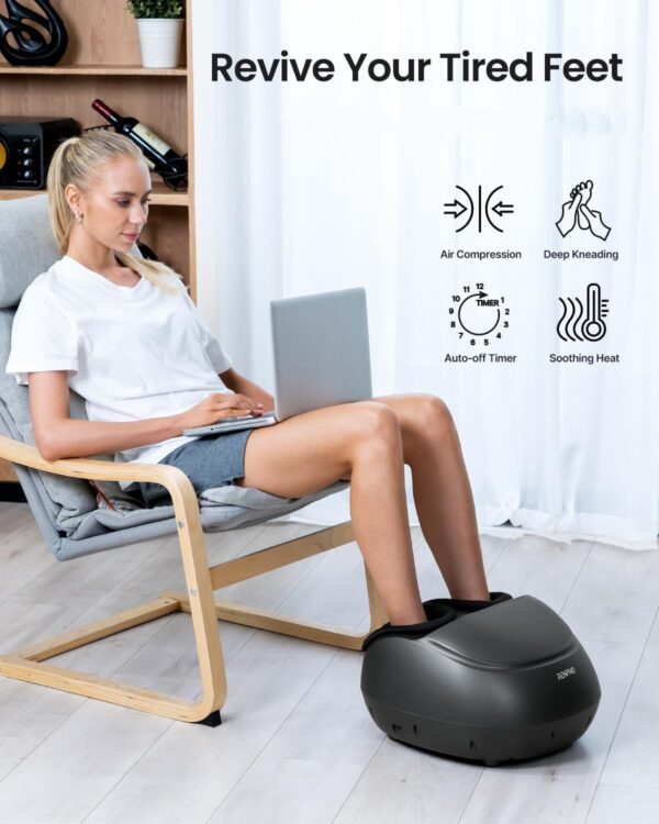 RENPHO Foot Massager with Heat, Shiatsu Foot Massage Machine Deep Kneading, Air Compression - Panel Control (Black) - Image 3