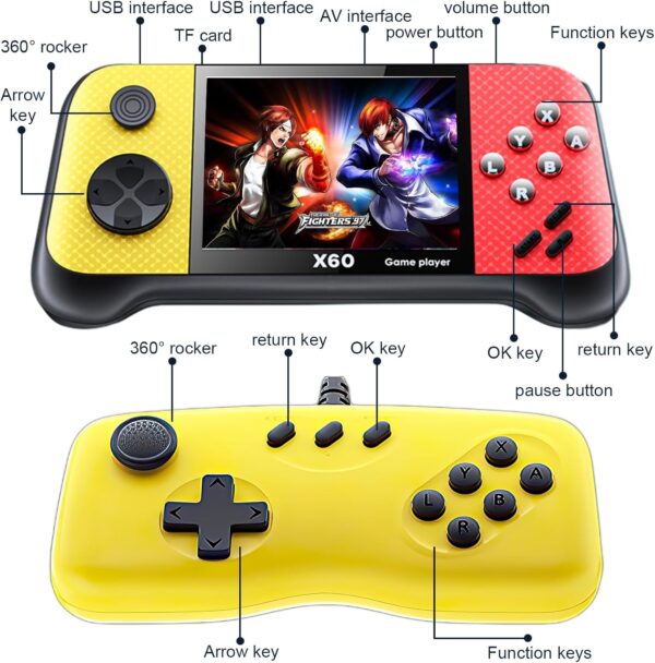 Handheld Games Consoles, Retro Games Console Built-In 4849 Classic Games, 3.5 Inch Lcd Screen, Psp Console with 2 Gamepads, Handheld Console Support Tv Out & Two Players (Yellow) - Image 6