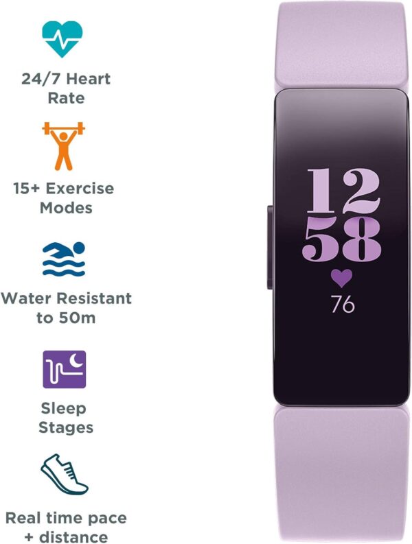 Fitbit Inspire HR Health & Fitness Tracker with Auto-Exercise Recognition, 5 Day Battery, Sleep & Swim Tracking, Lilac - Image 3