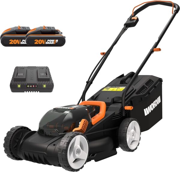 Worx WG779E.2 40V 34cm Cordless Lawn Mower, Petrol-Like Power, Cut-to-Edge Design, Adjustable Height, with 2x2.0Ah Batteries and Charger, Part of PowerShare Range - Image 2