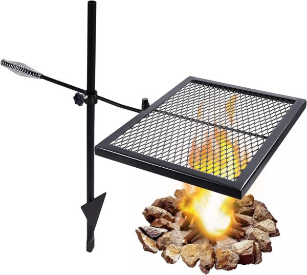 REDCAMP Swivel Campfire Grill Heavy Duty Steel Grate, Over Fire Camp Grill with Carrying Bag for Outdoor Open Flame Cooking (Black) - Image 9