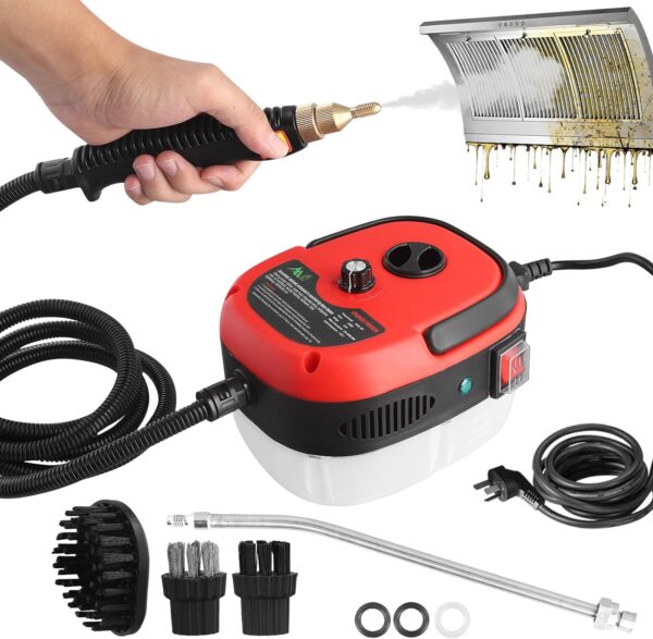 Steam Cleaners, 2500W Handheld Steam Cleaner, Handheld High Temp Portable Steamer Cleaning Machine with 3 Brush Heads, Steamer for Cleaning Grout Tile Car Living Room Kitchen Bathroom (Red) - Image 2