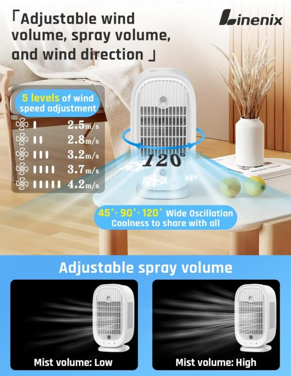 Portable Air Conditioner, Mini Air Conditioning Unit, 4-in-1 Evaporative Air Cooler, Portable Air Cooler With 5 Wind Speed, Humidifier Air Cooling Fan,Personal Air Cooler Fan for Room,Home,Office - Image 3