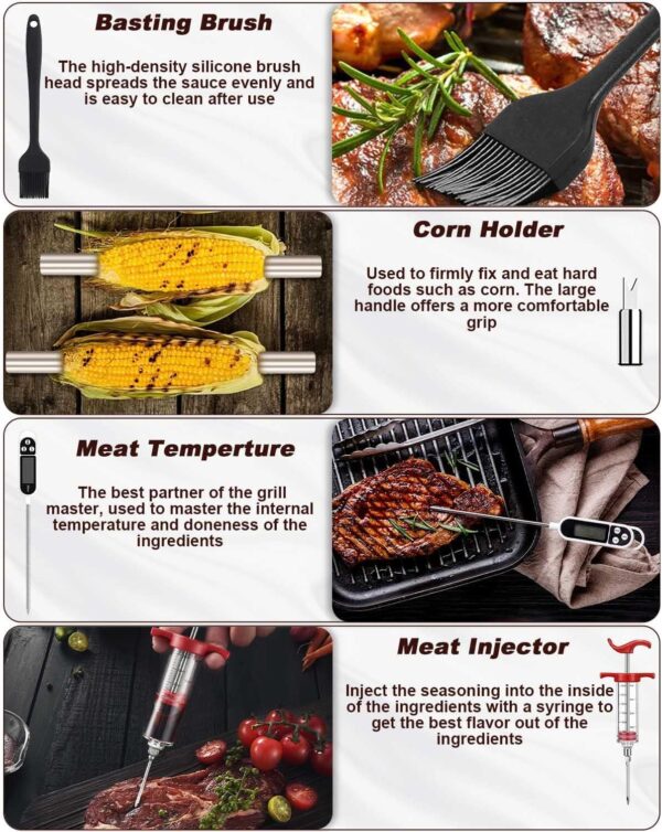 Trongle BBQ Tools Set, 26pcs Stainless Steel bbq set BBQ Accessories Set With Heat Resistant Handle, Case, BBQ Grill Mats, Premium Camping BBQ Utensil Set, Set Man Woman, Father's Day, Black (JOF-I4) - Image 4