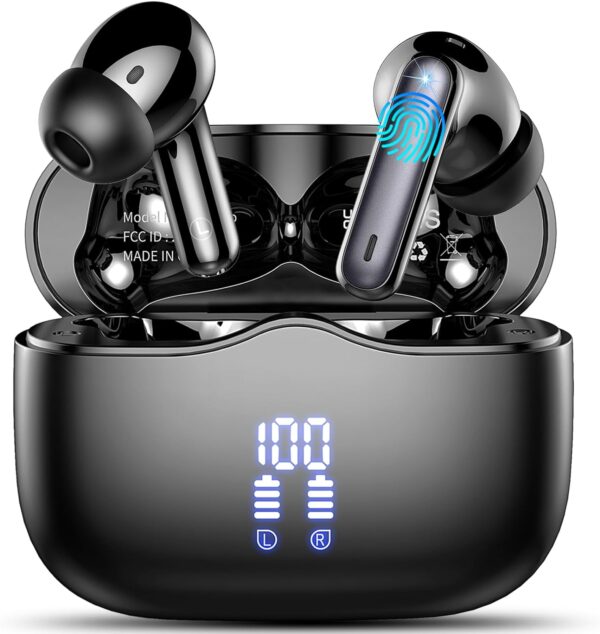 Wireless Earbuds, Bluetooth 5.3 Headphones in Ear with HiFi Stereo Deep Bass, 4 ENC Noise Cancelling Mic Wireless Earphones 40H Playtime, Bluetooth Earbuds Dual LED Display, IP7 Waterproof, USB-C - Image 2