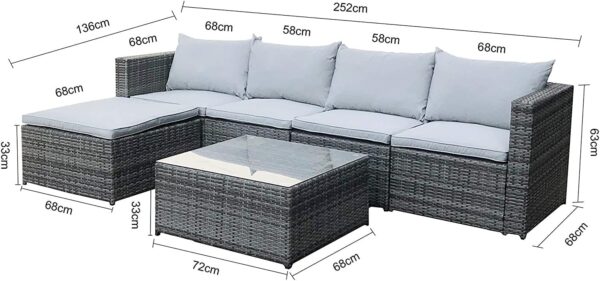 EVRE Rattan Outdoor Garden Furniture Set Grey MIAMI Sofa, Coffee Table, Foot Stool Rattan - Image 4