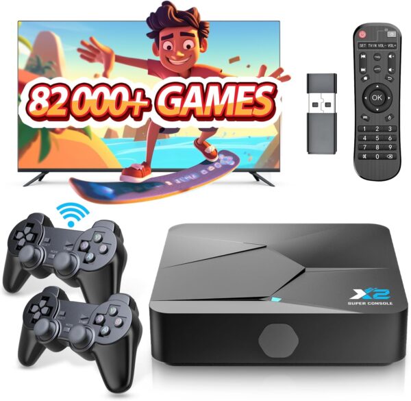 Super Console X2, Retro Games Console Built-in 82000+ Video Game, Plug & Play Games Console, Emuelec 4.5 & Android 9.0, 4K HD Display, 68+ Emulator Compatible with PSP/PS1/N64/Amiga, with 2 Gamepad - Image 2