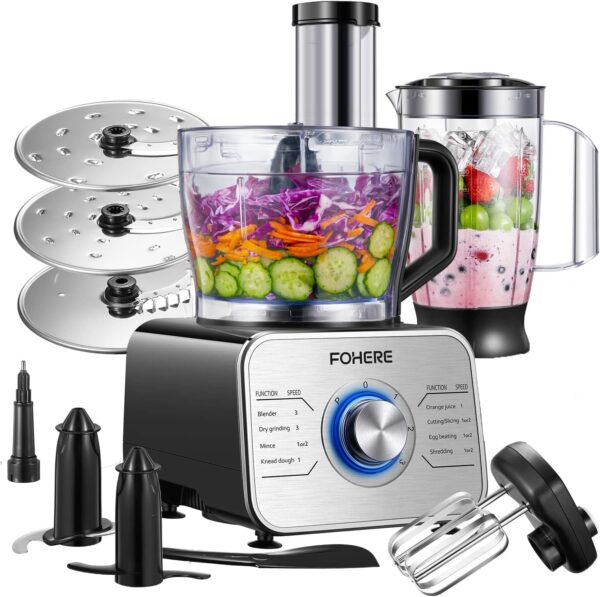 FOHERE Food Processor Multifunctional, 3-Speed Food Processor and Blender Combo with 3.5 L Bowl, 1.5 L Blender Jug, Simple Operation for Blending, Dicing, Slicing, Shredding, Mincing, and Pureeing - Image 2