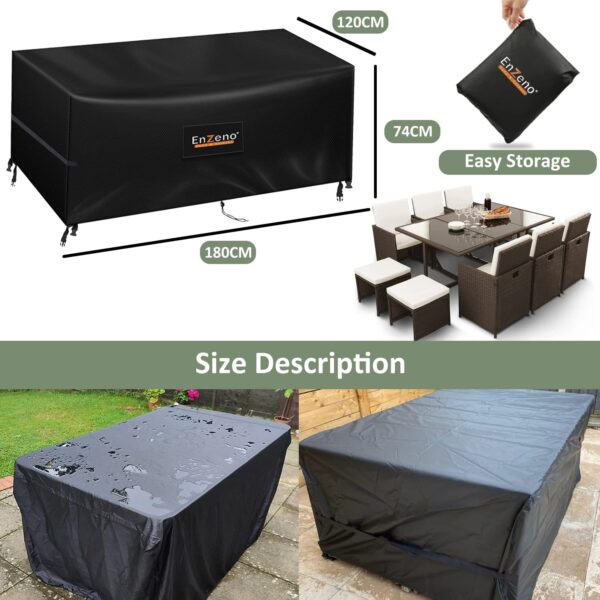 Enzeno Outdoor Garden Furniture Covers Waterproof with Air Vent, 180*120cm, Patio Furniture Cover for outside Rectangle/Rectangular Table and Chair Set, rattan furniture set,Heavy Duty Oxford Fabric - Image 7