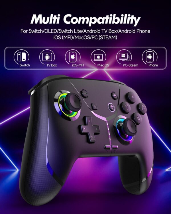 Switch Wireless Controller, Game Controller, Switch Pro Gamepad, 4 vibration modes, 3 turbo modes, compatible iPhone/Android/Phone/PC/Steam/Mac/iOS/iPad/TV with programming/turbo/motion/wake-up/RGB - Image 3