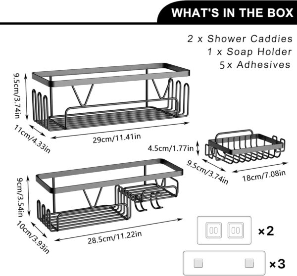 Kegii Shower Caddy, Bathroom Shelf Organiser No Drilling, Adhesive Shower Storage Rack with Soap Razor Holder, Bathroom Accessories, Black, 3 Pack - Image 7