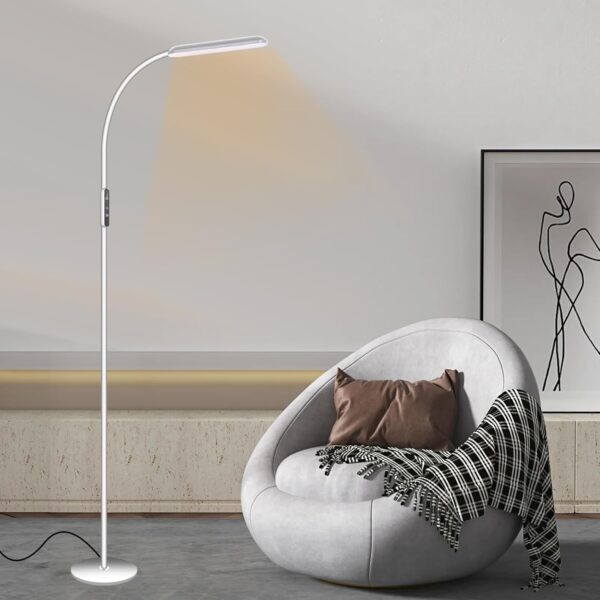 HIYAA Floor Lamp for Living Room, Dimmable Adjustable Reading Standing Lamps with Touch Control, 5 Color Temperature & 5 Brightness Levels, Gooseneck Height Flexible Modern Tall Lamp, White - Image 2