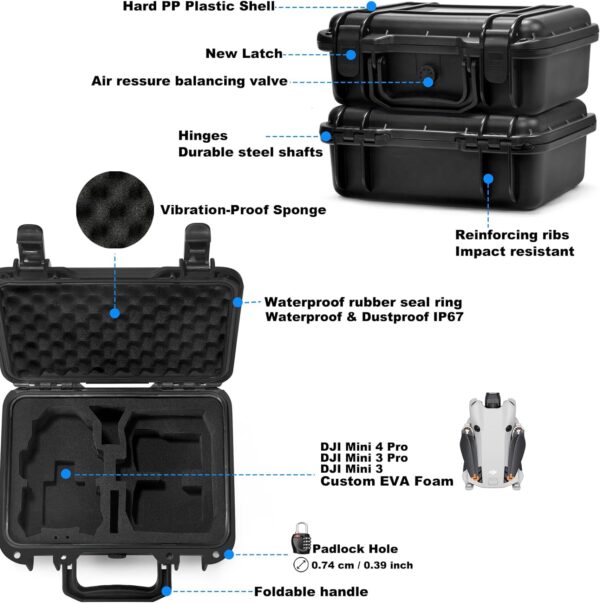 LEKUFEE Small Waterproof Hard Case Compatible with DJI Mini 4 Pro Drone/DJI Mini 3 Pro/Mini 3 Drone/DJI RC N2/RC N1 and Accessories (Case Only)(NOT FIT DJI RC/RC 2) - Image 4