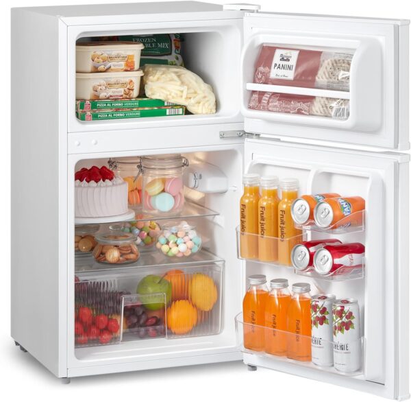 COMFEE' RCT87WH2(E) Under Counter Fridge Freezer, 87L Small Fridge Freezer with Light, Removable Shelves, Adjustable Thermostats, Reversible Doors,White - Image 2