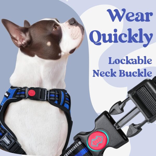 rabbitgoo Dog Harness Medium with Neck Release Buckle, Adjustable Anti Pull Dog Harness, Soft Padded with Front Back Clips and Easy Control Handle, Reflective Dog Vest Harness, Blue, M - Image 5