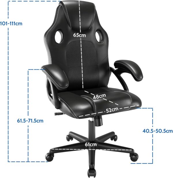 Play haha.Gaming chair Office Desk Swivel chair Computer Work chair Ergonomic Racing chair Leather PC gaming chair (Black) - Image 4