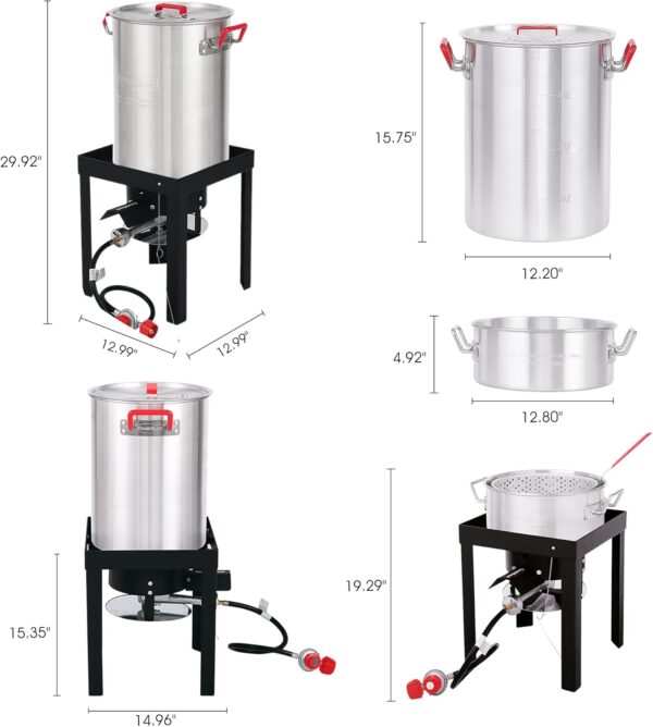 Creole Feast TFP1030 Turkey and Fish Fryer Pot Seafood Boiler Steamer Kit, 50000 BTU Propane Gas Burner, Silver - Image 4