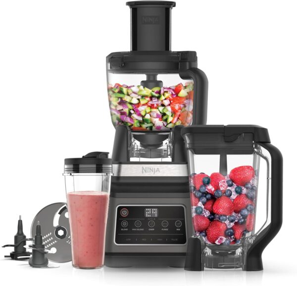 Ninja 3-in-1 Food Processor & Blender with 5 Automatic Programs: Blend, Max Blend, Chop, Mix, Puree, 1.8L Bowl, 2.1L Jug, 700ml Cup, 1200W, Dishwasher Safe Parts, Auto-iQ, Black BN800UK - Image 2