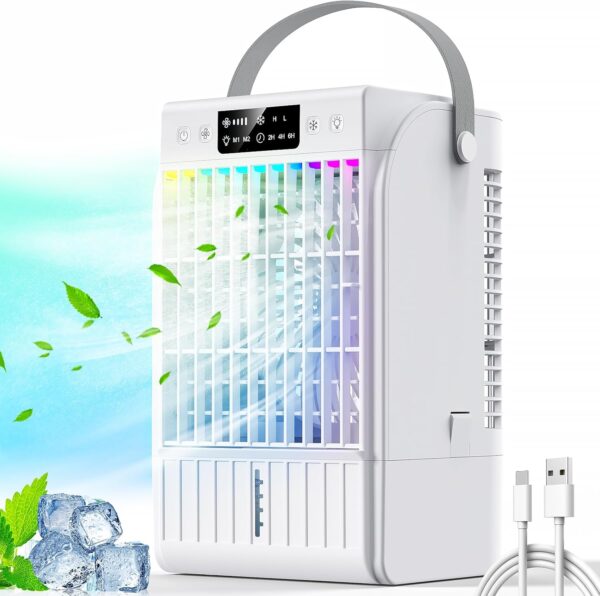 Guong Portable Air Conditioner, 4-in-1 Air Cooler Evaporative, Air Cooling Fan and Humidifier, 4 Speeds Mode 7 Colors LED Quiet Mini Air Conditioner Fan for Home Office - Image 2