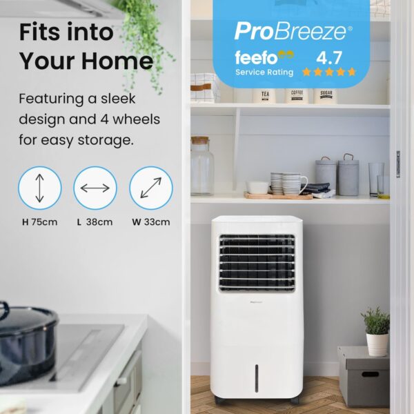 Pro Breeze 4-in-1 Air Cooler with 10 Litre Capacity, Remote Control, 3 Fan Speeds & LED Display. Powerful Evaporative Air Cooler with Built-in 7.5 Hour Timer & Automatic Oscillation for Home & Office - Image 9