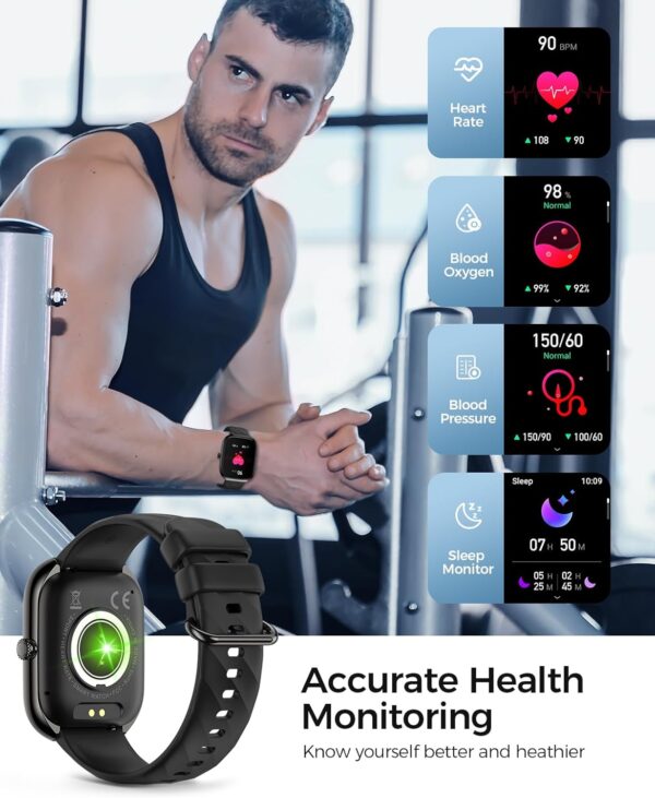 Smart Watch for Men Women, 2.06" HD AMOLED Screen Smartwatch (Answer/Make Calls), 24/7 Heart Rate Blood Pressure Blood Oxygen Sleep Monitor, IP68 Waterproof 114+ Sport Mode Fitness Tracker Android iOS - Image 5