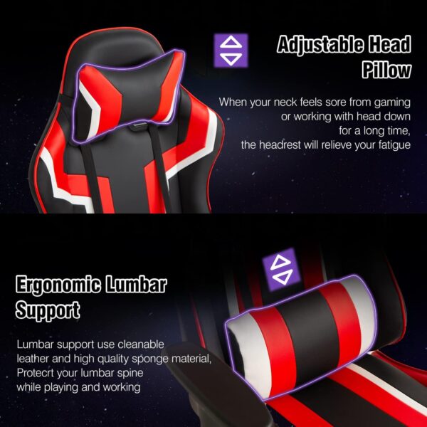 Gaming Chair Racing Desk Chair Ergonomic Office Chair Executive High Back PU Leather Computer Chair with Lumbar Support Task Rolling Swivel Chair for Men Teens Adults (Red) - Image 7