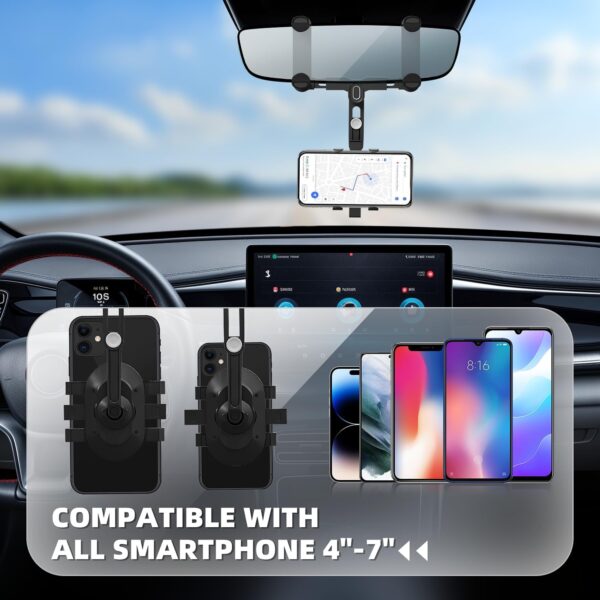 SXhyf Rear View Mirror Phone Holder, 2023 Rotatable and Retractable Car Phone Holder, Universal Car Phone Holder Mount, Cell Phone Holder Car Fit for iPhone 11 12 13 14 Pro Max Samsung All Phone - Image 4