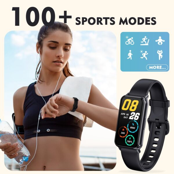 Runlio Fitness Tracker, 1.58" AMOLED High Resolution Touch Screen Activity Trackers with Thin Smart Band Design, 5ATM Waterproof SPO2 Heart Rate Monitors Fitness Watch for Android iOS, Black - Image 4