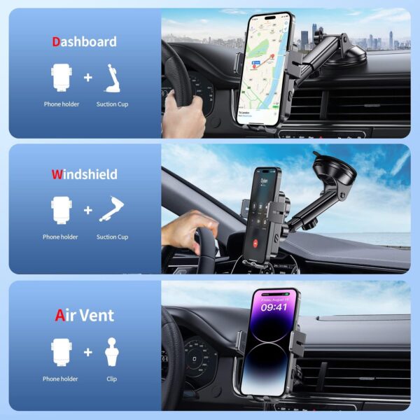 Wireless Car Charger, 15W Fast Charging Auto Clamping Car Phone Holder Wireless Charger Suction Holder Dashboard Compatible for iPhone 14 13 12 11 Pro Max Xs, Samsung Galaxy S23 S22 S21 S20, etc - Image 4