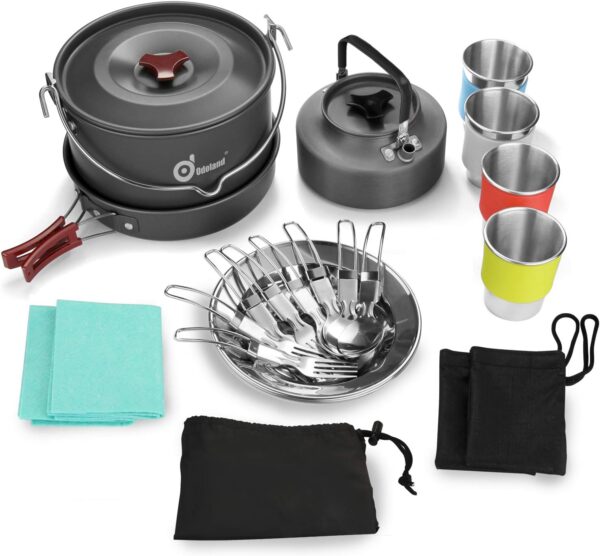 Odoland Camping Cookware Kit for 3-4 People Portable Stainless steel Cooking Set for Camping, Backpacking, Outdoor Cooking and Picnic - Image 10