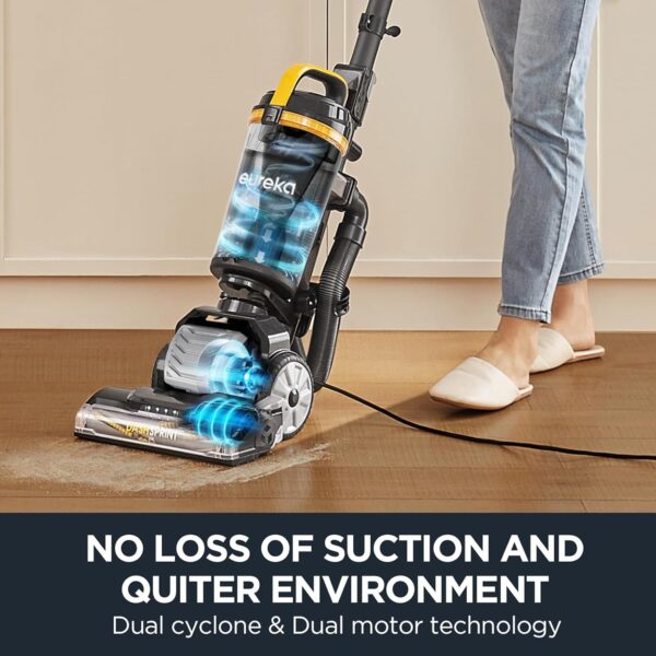 EUREKA Upright Vacuum Cleaner UEU610 with 2.2L Dust Cup, Anti-Tangle & Dual Cyclone Technology, 150° Swivel Steering, LED Lights, 3 in 1 Crevice Tool - Image 4