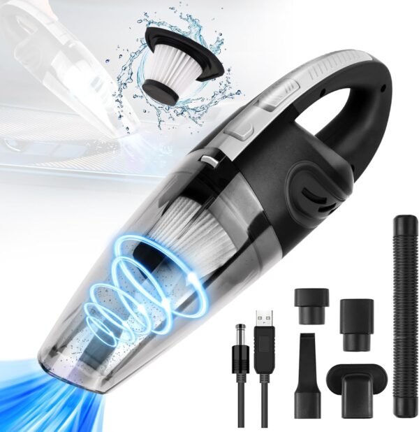 URAQT Handheld Vacuums Cordless, 4500 Pa Portable Handheld Hoover, 120W USB Rechargeable Car Vacuum Cleaner, Lightweight Wet Dry Vacuum, Car Hoover for Kitchen, Car, Office, Home, Pet Hair Cleaning - Image 2