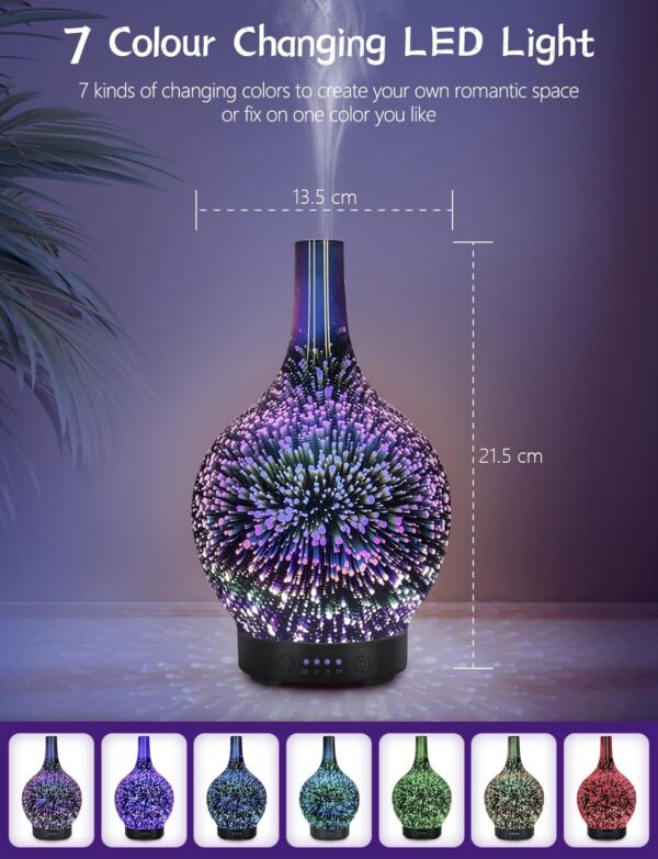 Essential Oil Diffuser Glass Aromatherapy Electric Ultrasonic Cool Mist Aroma Diffuser Scented Oil 3D Firework Diffusers, Whisper Quiet Waterless Auto Shut-Off for Home Office SPA Yoga 120ml - Image 3