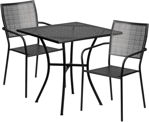 Flash Furniture 28'' Square Black Indoor-Outdoor Steel Patio Table Set with 2 Square Back Chairs - Image 3