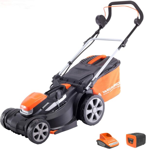 Yard Force GR40 Range 40V 34cm Cutting Width Cordless Lawnmower with Lithium Ion Battery & Quick Charger, Rear Roller, 35L Grass Bag - LM G34A - Lawn Mower, Orange - Image 2