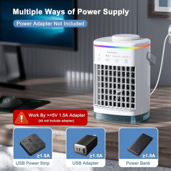 Joomouney Portable Air Cooler, 3-in-1 Air Cooler, Mini Air Conditioner With 4 Wind Speed & 7 Colour Lights & 700ml Water Tank&2-8H Timer, Personal Evaporative Air Cooler Fan for Home, Office, Bedroom - Image 7