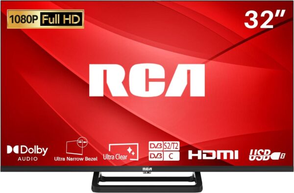 RCA 32 Inch FHD TV, Bezeless Design Freeview Dolby Digital Audio Full HD Television, DVB T2/S2 1080P LED Backlighting Display TV, HDMI USB RF CI Monitor PS5 Xbox, Small TV Bedroom Kitchen - Image 2