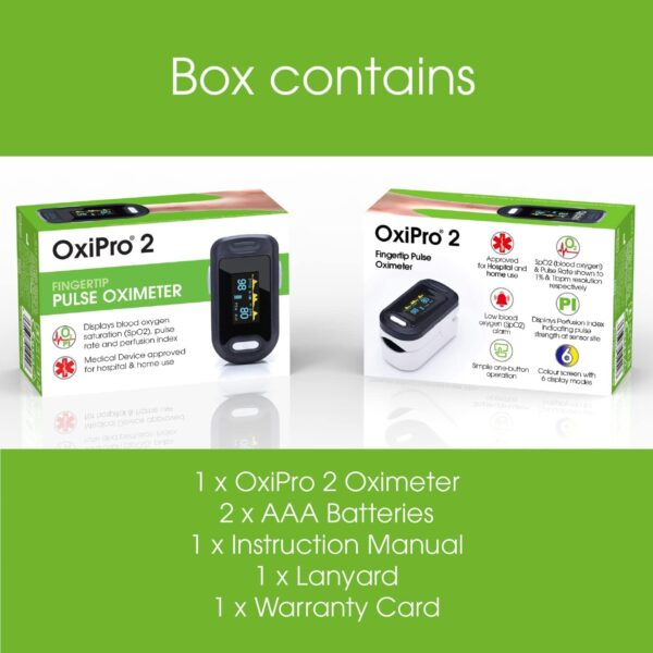 OxiPro OX2 - CE Certified - MHRA Registered Pulse Oximeter/Blood Oxygen Monitor - Finger Oxygen Saturation Monitor/SATS Monitor SpO2 for Adults and Child - UK Approved Medical Device - Image 7