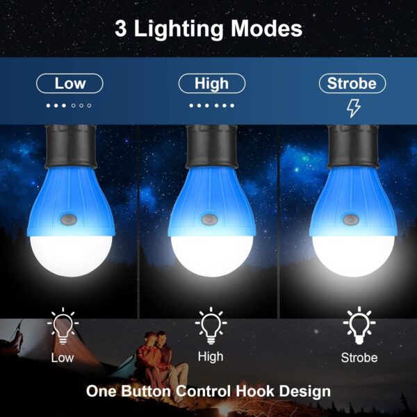 Flintronic Camping Lights, 5PCS LED Tent Lamp, 120 Lumens Camping Light Bulb, Tent Lantern with Clip Hook, Portable Emergency Light for Camping Hunting Hiking Fishing Mountaineering - Image 6