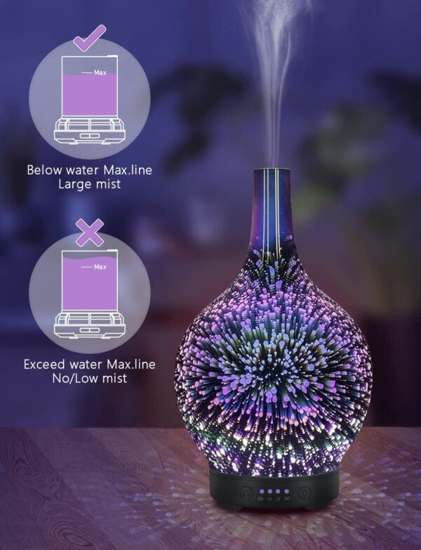 Essential Oil Diffuser Glass Aromatherapy Electric Ultrasonic Cool Mist Aroma Diffuser Scented Oil 3D Firework Diffusers, Whisper Quiet Waterless Auto Shut-Off for Home Office SPA Yoga 120ml - Image 6