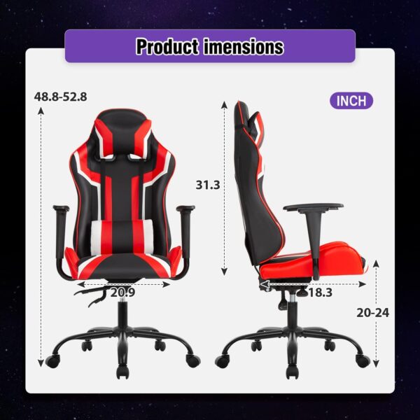 Gaming Chair Racing Desk Chair Ergonomic Office Chair Executive High Back PU Leather Computer Chair with Lumbar Support Task Rolling Swivel Chair for Men Teens Adults (Red) - Image 3