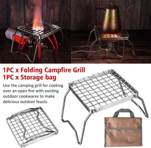 Folding Campfire Grill Heavy Duty 304 Stainless Steel Camp Grill Grate Portable Camping Grill with Legs and Carrying Bag for Outdoor Camping Cooking Hiking Tailgating Backpacking Party - Image 5