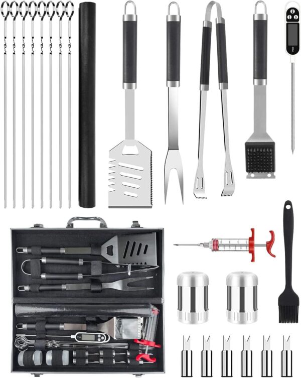 Trongle BBQ Tools Set, 26pcs Stainless Steel bbq set BBQ Accessories Set With Heat Resistant Handle, Case, BBQ Grill Mats, Premium Camping BBQ Utensil Set, Set Man Woman, Father's Day, Black (JOF-I4) - Image 2