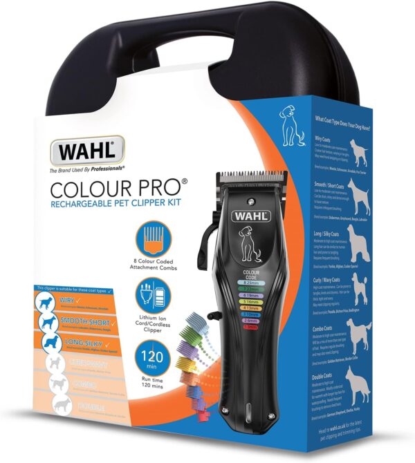 WAHL Colour Pro Rechargeable Pet Clipper, Clippers with Coded Combs, Full Coat Grooming for Dogs, Low Noise, Corded/Cordless Dog Clippers, Black - Image 7