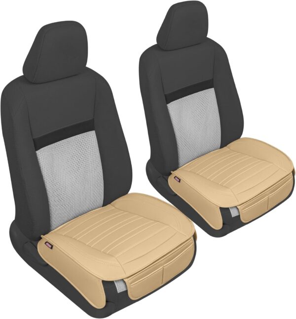 Motor Trend Seat Covers for Cars Trucks SUV, Faux Leather Beige Padded Seat Covers with Storage Pockets, Premium Interior Car Seat Cover, 2 x Front Seat Covers - Image 9